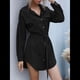 thumbnail image 5 of Vestido Camisero Midi de Larga para Mujer, Informal, Liso, con Botones, Bajo Curvo y Cinturón. Negro S, 5 of 10