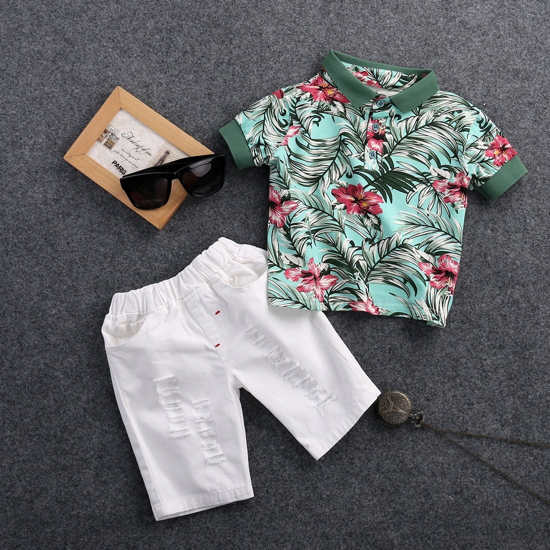 Baby Boys Floral Polo Shirt+Shorts 