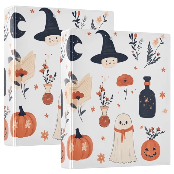 FORMRS 3 Ring Binder 1.5 inch with Pockets Set of 2 Clip Board 200 Sheets Capacity, White Cartoon Halloween Ghosts