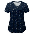 thumbnail image 4 of felwors Scrubs for Women Tops Animal Print Shirt V Neck Cartoon Pattern Short Sleeve Nursing Uniform with Pockets (Dark Blue, L), 4 of 5