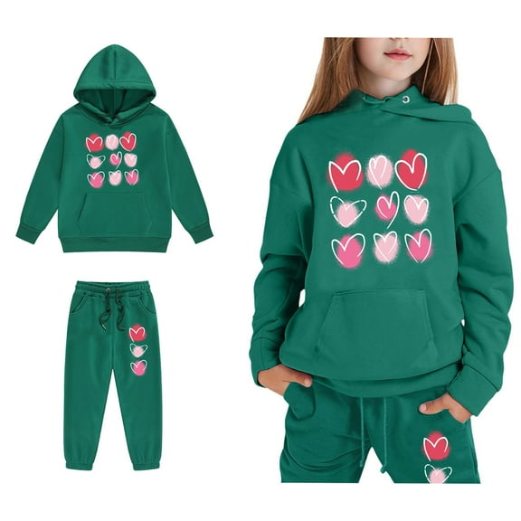 LIUYUNNN Toddler Boys Girls Sweatsuit Set 2pc Long Sleeve Green Heart Pullover Hoodie and Sweatpants Warm Fall Winter Clothes Kids Clothes Boys Size 2-3 Years Boys Girls Autumn and Winter Outfits