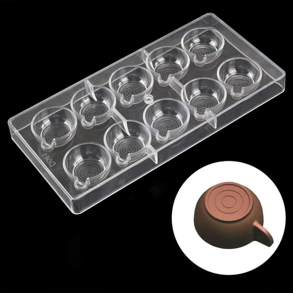 10 Holes Teacup Shape Clear Polycarbonate Chocolate Mold 3D Teacup Bar Molds Jelly Candy Making Mold DIY Chocolate Moulds Sweet Candy Mold Sugarcraft Fondant Baking Mold Chocolate Baking Tools