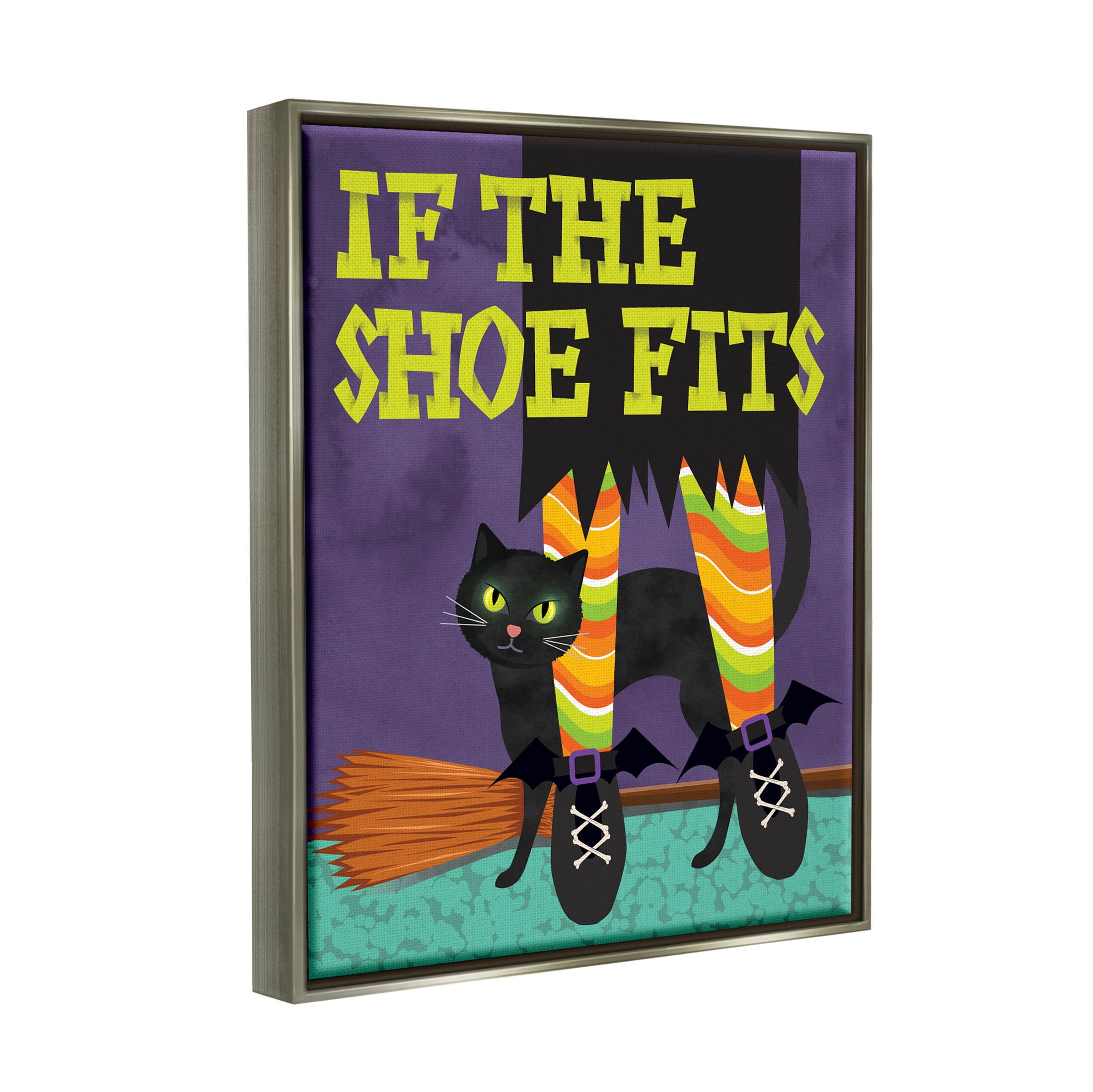 Stupell Industries If The Shoe Fits Witch Graphic Art Luster Gray Floating Framed Canvas Print Wall Art, Design by Linda Birtel
