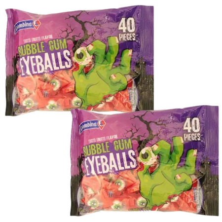 Columbina Scary Eyeballs Bubble Gum  Tutti Frutti Flavored Gumballs  40-ct. Bag - Halloween Trick or Treat Candy Kids Party Treats Bag Filler Goodies