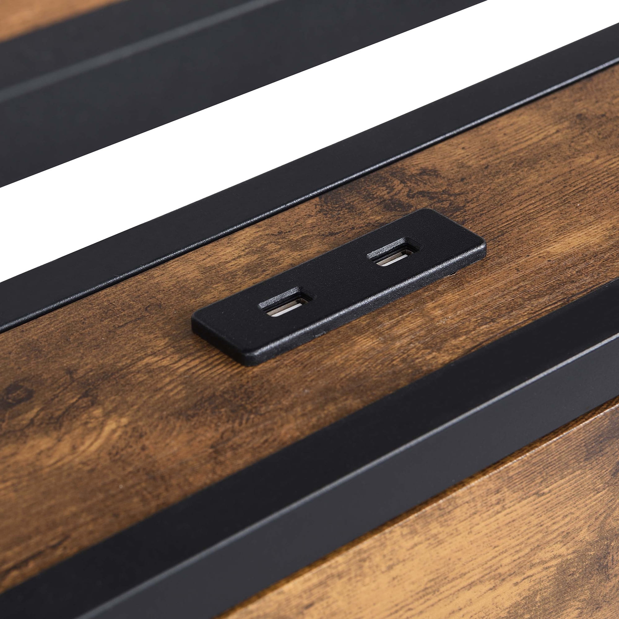 Kadyn Full Size Bed Frame, Full Bed Frame with LED Lights and 2 USB Ports, Metal & Wood Full Bed Frame with Storage, Rustic Brown Kadyn Full Size Bed Frame, Full Bed Frame with LED Lights and 2 USB Ports, Metal & Wood Full Bed Frame with Storage, Rustic Brown
