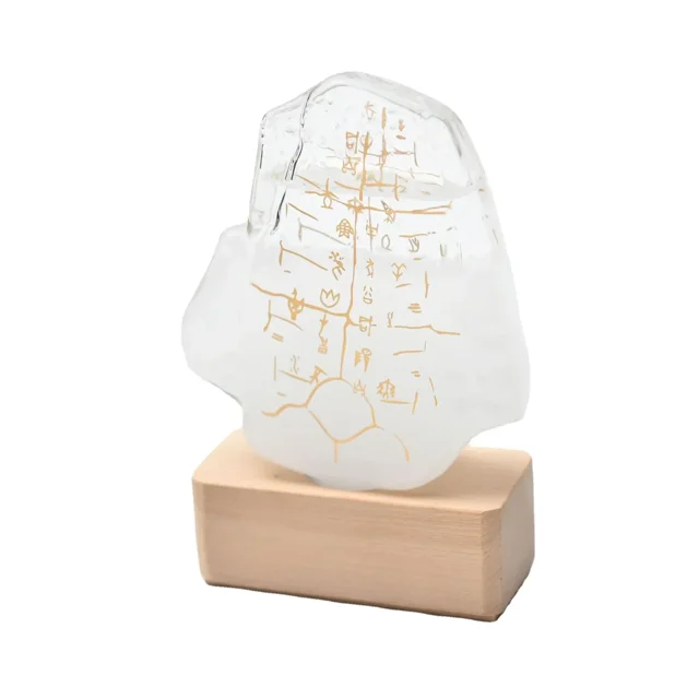 Botella de pronóstico del tiempo con forma de gota de agua de cristal transparente con forma de corazón de tormenta, adorno de base de madera líquida para decoración del hogar, boda, regalo artesanal