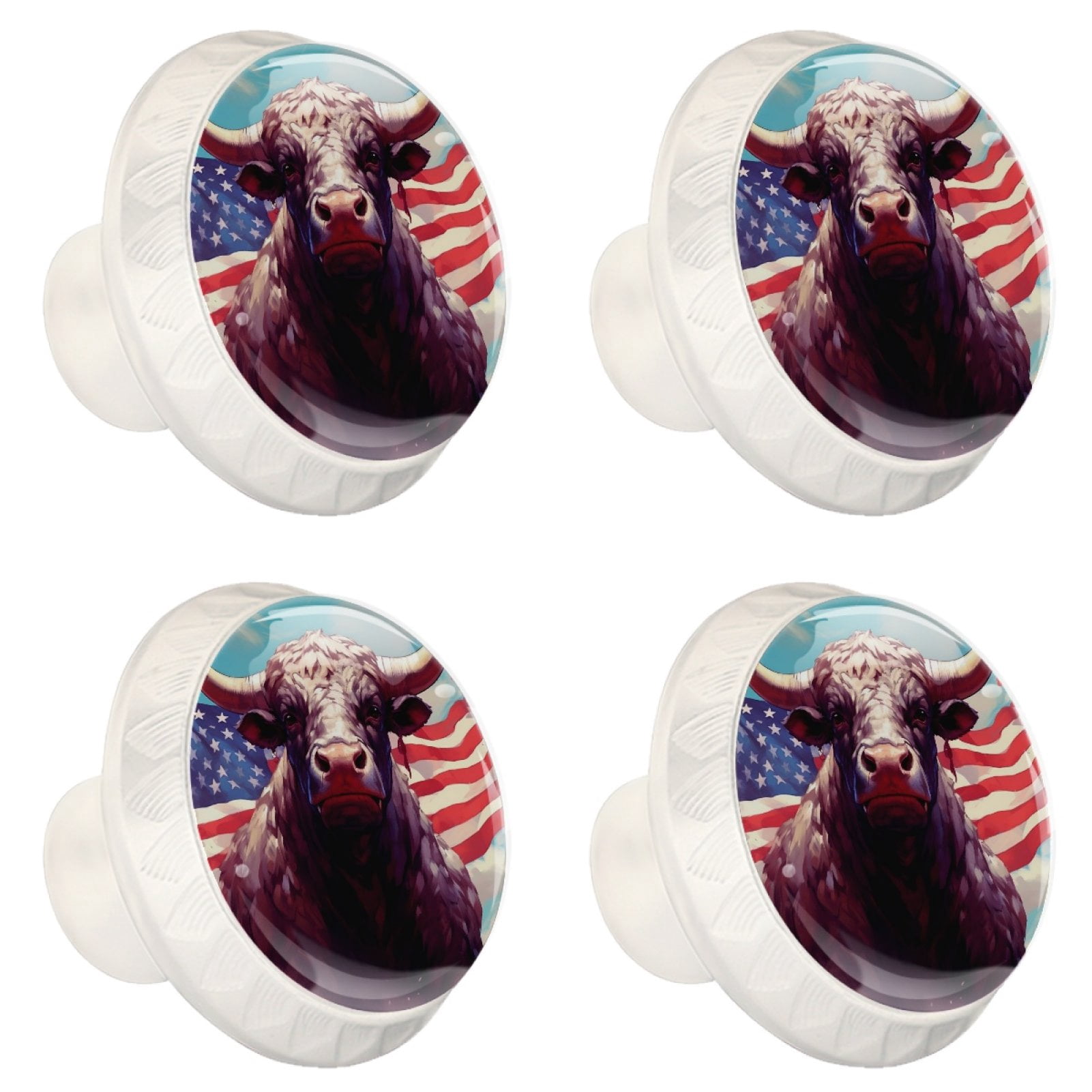 4 Pcs Cow American Flag Knobs for Kitchen Cabinet Cupboard Dresser Bookcase Drawer Pulls Handles Round Home Decor