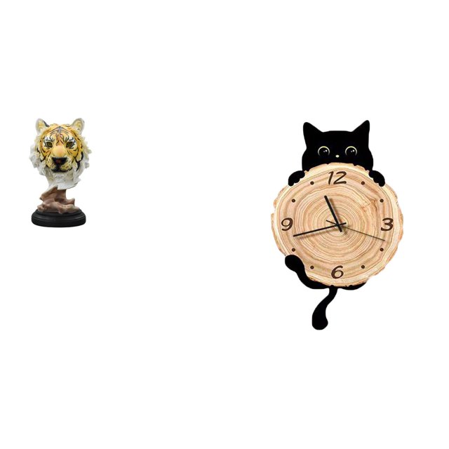 Escultura de cabeza de tigre, reloj de pared, estatua de mesa, silueta de gato, resina MDF, adorno silencioso que no hace , adecuado para regala