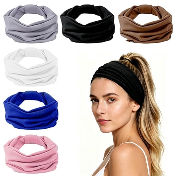 6 Pack Wide Knotted Headbands for Women, Non-Slip Elastic Soft Hair Bands, Stretchy Sweat-Wicking Head Wraps for Workout, Running, Face Washing & Daily Fashion