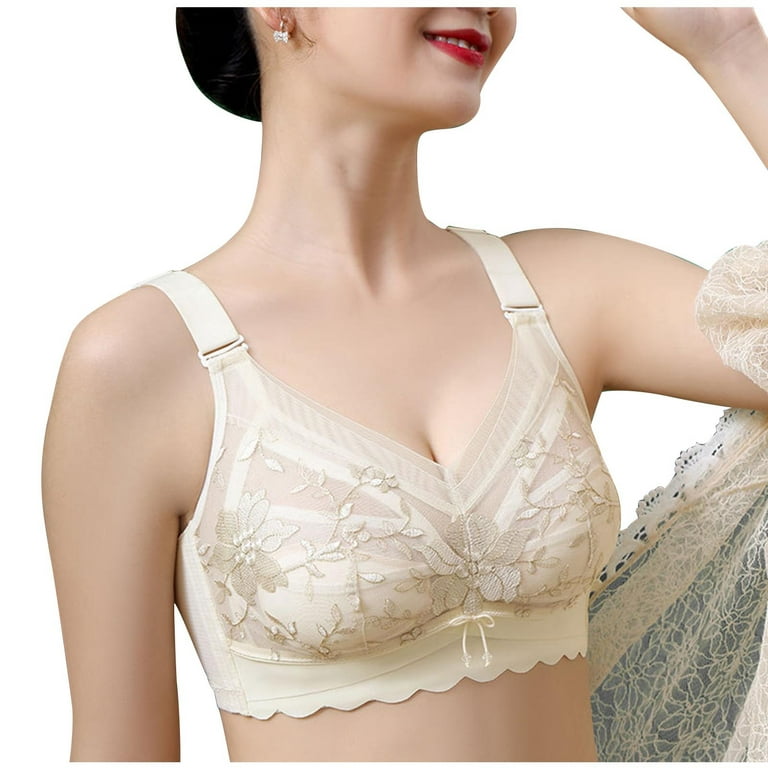 Bigersell Comfort Padded Underwire Bra Women Bra Wire Free Underwear Thin Cup  Lace Bra Big & Tall Size Lace Bralettes for Female, Style 6985, Beige 46C 