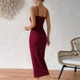 thumbnail image 5 of Women'S Adjustable Spaghetti Straps Sleeveless Waist Split Midi Backless Bodycon Cocktail Party Dress Wine Red XS, 5 of 7