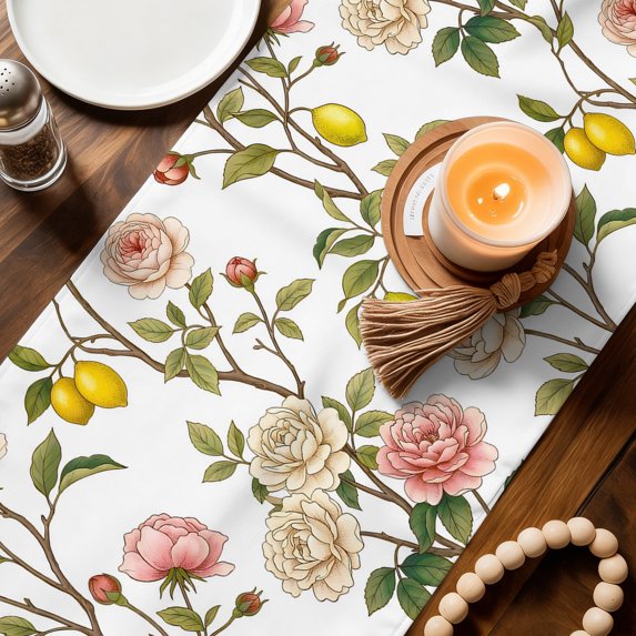 Table Runners 36 Inches Long Dress Scarves, Spring Floral Farmhouse Kitchen/Dining Table Decor Table Runner, Short Coffee Tablerunners, Summer Lemons Farmhouse Art Watercolor 13x36 Inch
