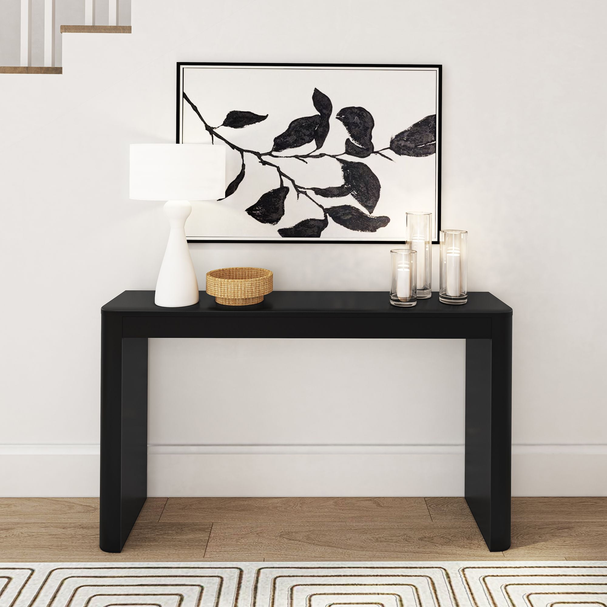Plank+Beam 56" Solid Wood Console Table, Conture Rounded Edge Sofa Table, Narrow Entryway Table, Console Tables for Entryway, Black