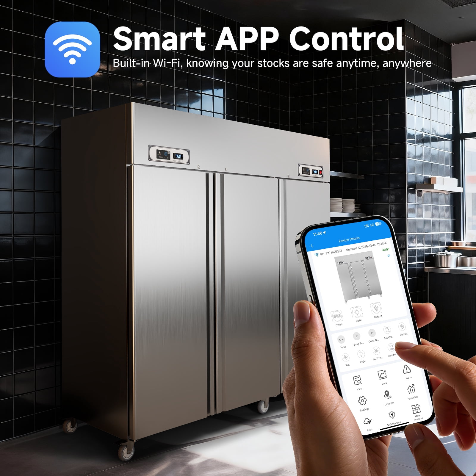 VEECOOL Commercial Refrigerator Freezer Combo WiFi with Smart App Control, 72" 54 Cu.Ft Dual Temperature Upright Freezer, 3 Door 3 Section Stainless Steel Reach in Fridge for Restaurant Church School