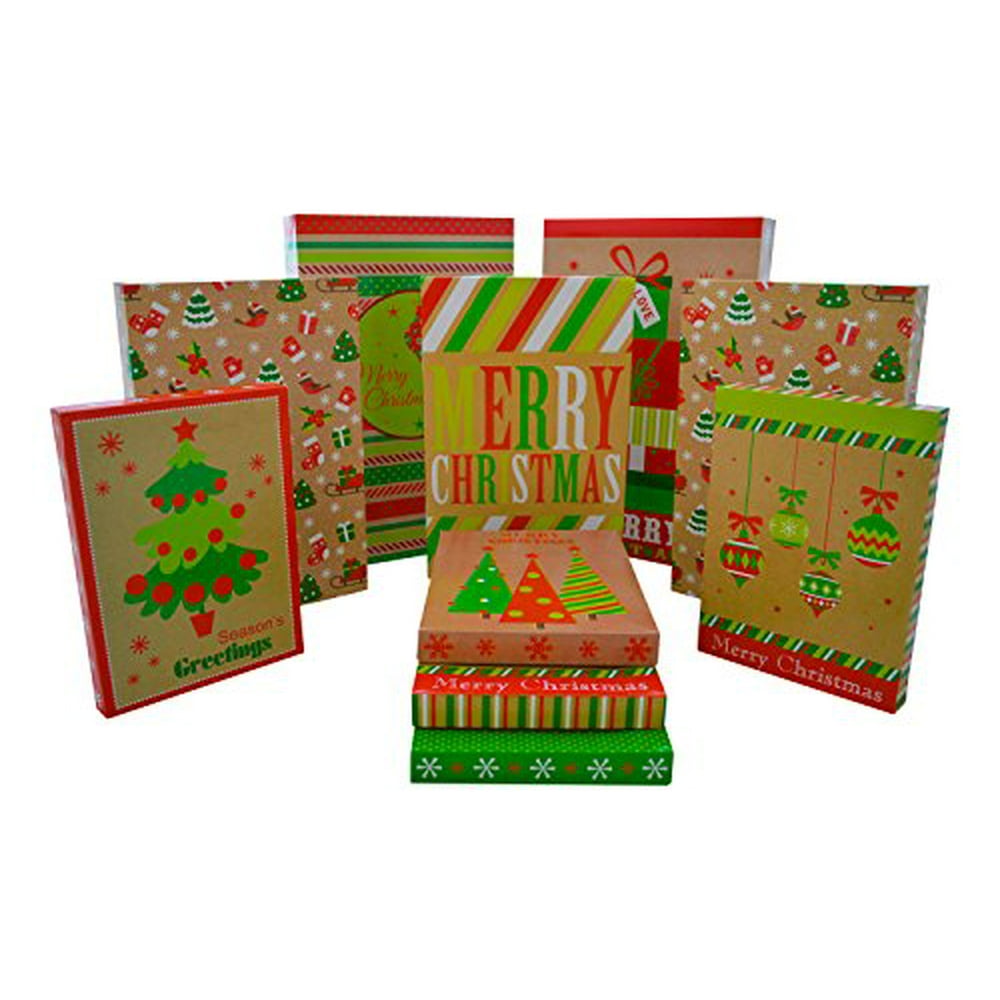 Christmas Gift Boxes - 10 Pack Kraft - High Quality Assortment Kraft ...