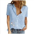 thumbnail image 2 of Mefallenssiah Chemise à Manches Courtes Imprimée pour Femmes, Col Rabattu, Boutons, Blouse Unie, 2 of 5