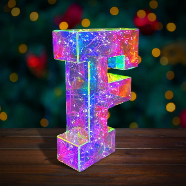 QIPOPIQ Marquee Letter Lights, Led Marquee Sign Light Up Letters Led Letters Lights 26 Alphabet, Prismatic Iridescent Letters Led Lights Plastic Letters Sign For Home Party Christmas Decor