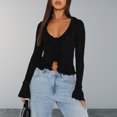 thumbnail image 4 of Blusa Mangas Largas Traje de calle ajustado para mujer, Top ajustado con ombligo expuesto, Color sólido, ajustado, para chica picante Kuymtek Negro T L para Mujer, 4 of 7