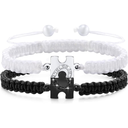 Matching Bracelets for Couples : Long Distance Relationship Gifts Puzzle Heart Stainless Steel Bracelets for Women Men His Hers Bracelets Set for Bf gf Husband Wife Friends Anniversary Promise Gift