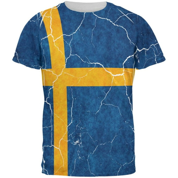Distressed Swedish Flag All Over Mens T Shirt Multi X-LG