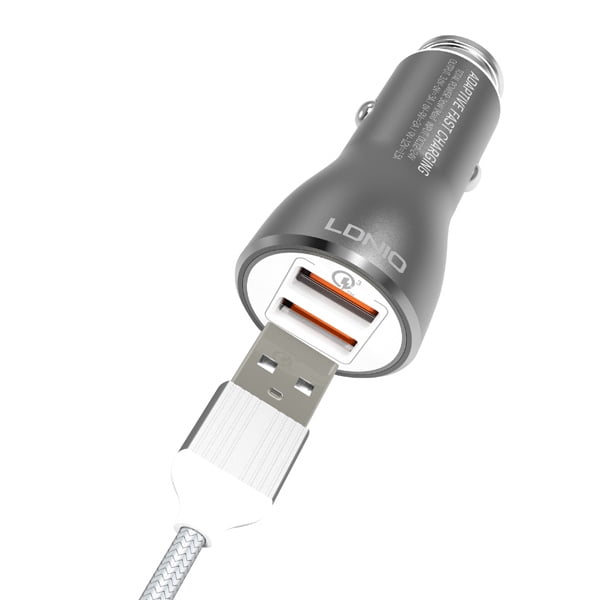 Car Charger 36W Fast for Samsung Galaxy S25/Edge/Plus/Ultra - 2-Port USB Coiled Cable Type-C Quick Charge DC Socket Power