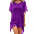 thumbnail image 3 of Babibeauty Women Beachwear Cover up Tassel Chiffon Dress Women Beachwear Cover up Swimwear Sun-proof Top, Purple, 3 of 4