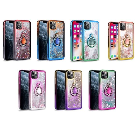 iPhone 11 Pro Max Phone Case, Slim Kickstand Liquid Glitter Dual Colors for iPhone 11 Pro Max Phone Case Gold/Purple