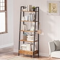 thumbnail image 3 of CubiCubi 5-Tier Ladder Shelf with Drawer, Storage Rack Shelves with Hooks, Grey Brown, 3 of 6