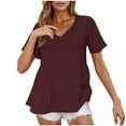 thumbnail image 2 of ChaoHeng Women Blouses Clearance under $7 Crinkle V-Neck T-Shirt Women's Casual Pleated Top Solid Color Summer 2025 New,Wine M, 2 of 9