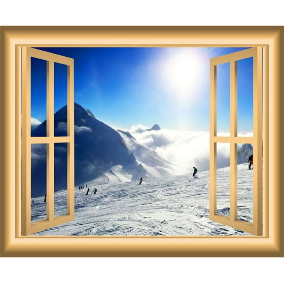 VWAQ 1X Snowy Mountain Wall Decal 3D Window Sticker Peel and Stick Mural VWAQ-NW43 (24"H X 30"W)