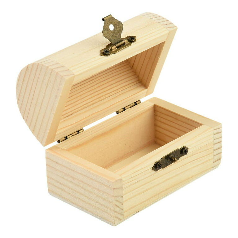 24 Pcs DIY Unfinished Wood Treasure Chest Box Savings Bank with Coin Slot  Hinged Lid, Front Clasp Lockable Box Wooden Treasure Box Paint Your Own