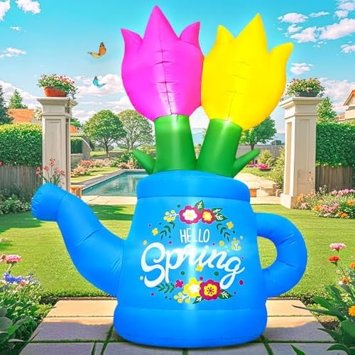 6FT Spring Inflatable Outdoor Decoration Inflatable Flower Decor Blow Up Flower Decoration, Built-in LED Lights for Spring Easter Holiday Lawn Party Yard Outdoor Supplies