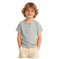thumbnail image 1 of Nwiuh Toddler Short Sleeve Henley Shirt Boys Ribbed T-Shirt (Light Gray, 7-8 Years), 1 of 6