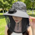 thumbnail image 5 of Byfri Mosquito Net Sun Hat with Solar Fan Wide Brim Fishing Hat for Outdoor Camping Dark Gray 58-60cm, 5 of 7