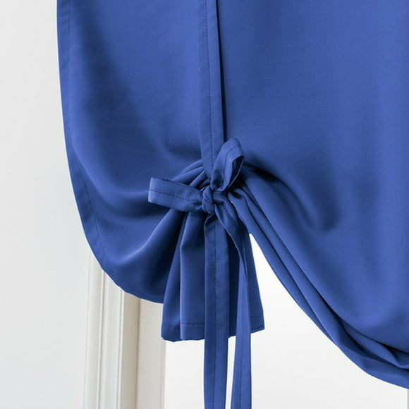 Nvzi Cortina corta de una pieza, opaca, de color liso, con cordones, ideal para ventanas pequeñas en cocinas, cafeterías y baños. Estilo con barra, color azul oscuro, 55,12 x 55,12 pulgadas.