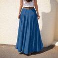 thumbnail image 4 of Boho Skirt for Women Cotton and Linen Solid Elastic Waist Midi Maxi Skirts A-line Skirt With Belt Blue S, 4 of 5