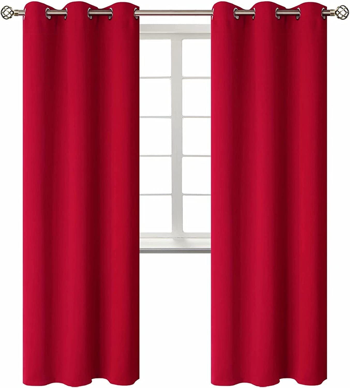 Set of 2 panels K68 red color blackout unlined thermal light blocking drapes for living room window curtain top grommets noise reducing 37" wide X 84" length each panel