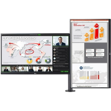 UPC: 0195174026052 | LG 27QP88D-B2 27-inch QHD (2560 x 1440) Dual Monitor Kit with Ergo Stand