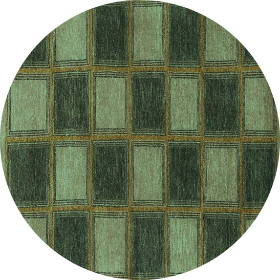 Ahgly Company Machine Washable Indoor Round Checkered Turquoise Blue Modern Area Rugs, 8' Round