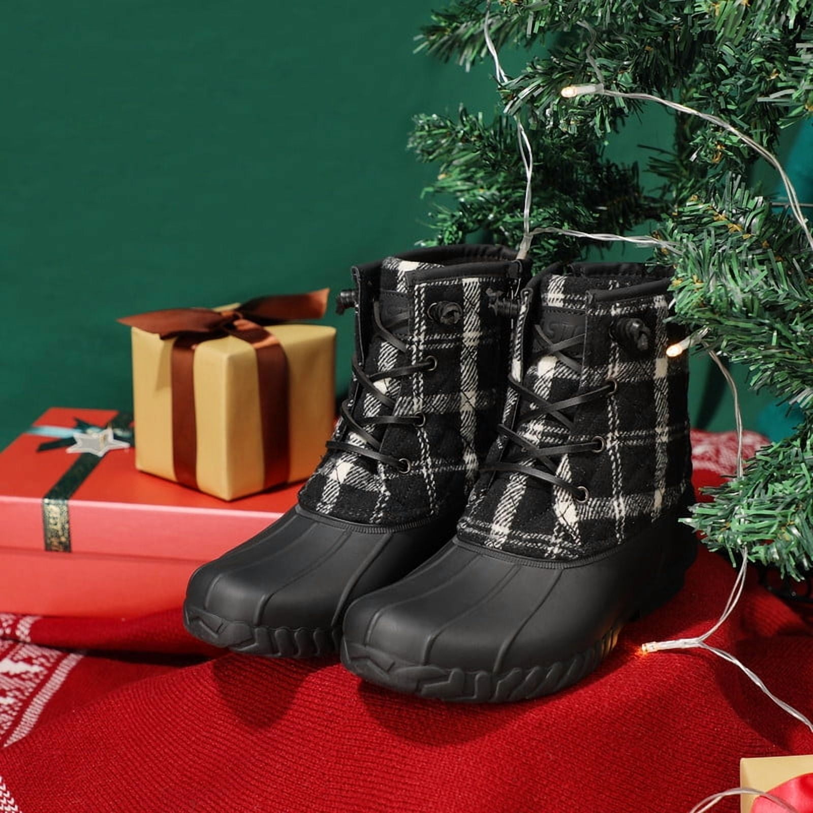 plaid duck boots for women