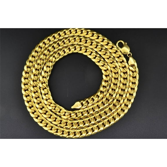 10K Yellow Gold Miami Cuban Semi Hollow 9mm Wide Chain 36" Necklace