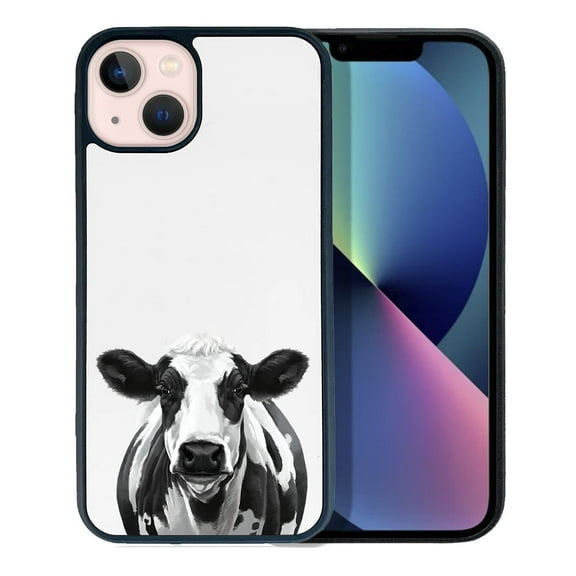 FINCIBO Soft Rubber Protector Cover Case for Apple iPhone 13 6.1" 2021 (NOT FIT Apple iPhone 13 mini 5.4" 2021/iPhone 13 Pro 6.1" 2021/iPhone 13 Pro Max 6.7" 2021), Black Spot Cow