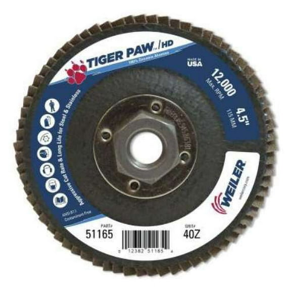 Tiger Paw Super High Density Flap Discs, 4 1/2", 40 Grit, 5/8 Arbor, 12,000 rpm