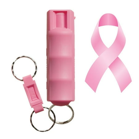 SABRE Red Pepper Spray, Police Strength, with Durable Pink Key Case, Finger Grip, Quick Release Ring, 25 Bursts (Up to 5x Other Brands) & 10' (3m) Range, Supports National Breast Cancer Foundation