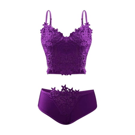 

BSDHBS Lingerie for Women Women s Underwear Two Piece Set Backless Lace Bra Set Purple Size M
