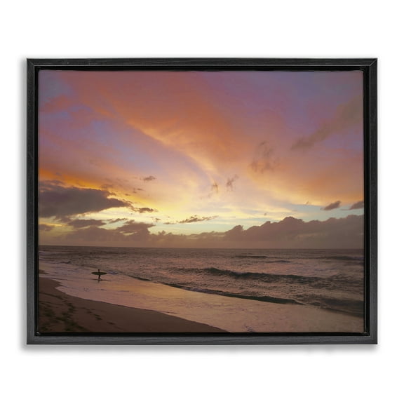 Stupell Industries Surfing Beach Waves at Sunset Nature Photography Black Floater Framed Canvas Art Print Wall Art, 21 x 17