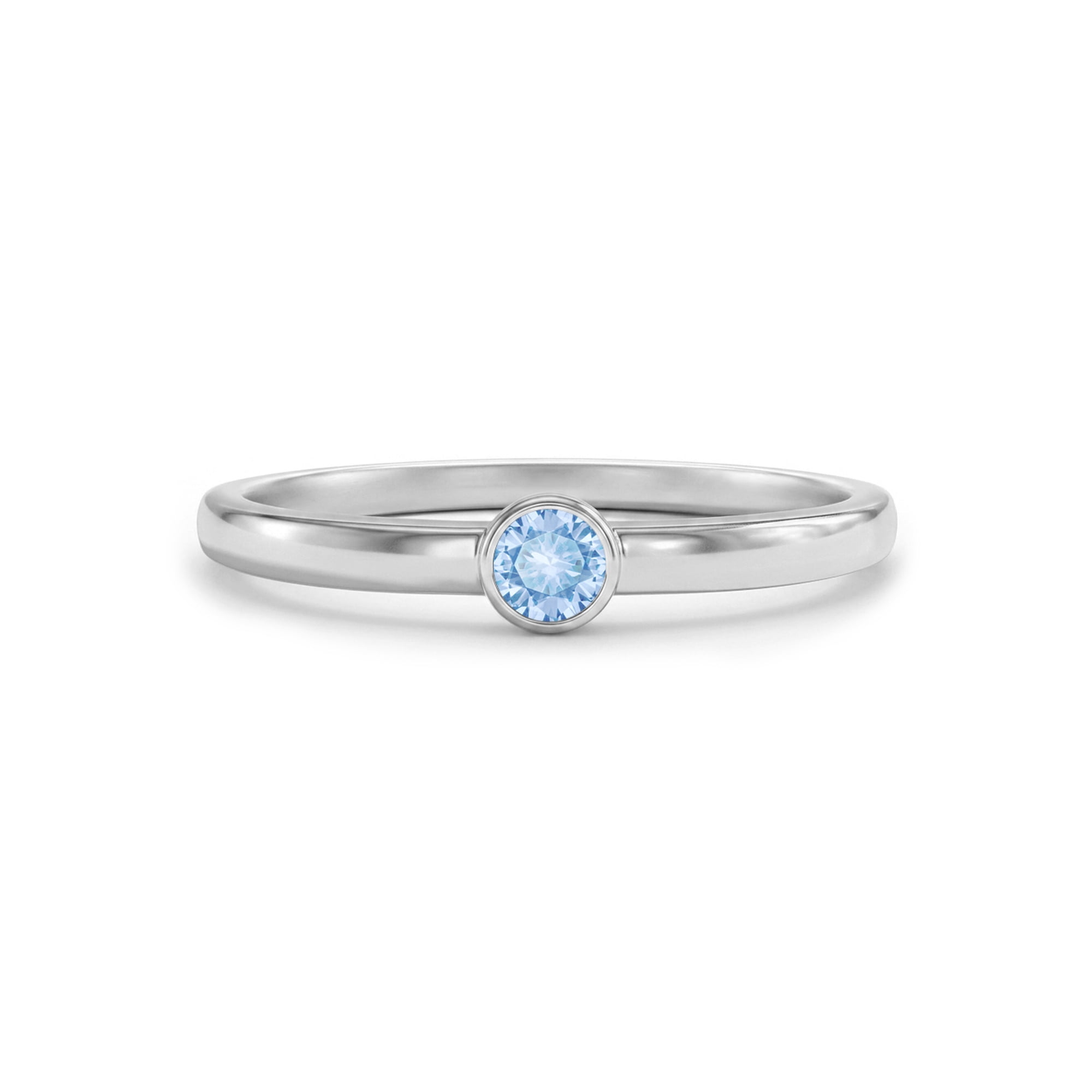 925 Sterling Silver Simulated Aquamarine Birthstone CZ Ring For Pre-Teens Size 5