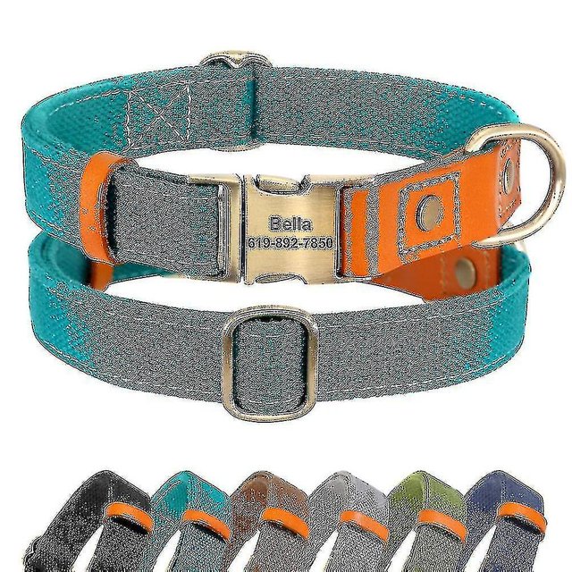 Collar de perro personalizado Nylon Pu cuero perros hebilla collares antipérdida etiqueta de identificación Placa de nombre ajustable para perros pequeños medianos grandes (hy)