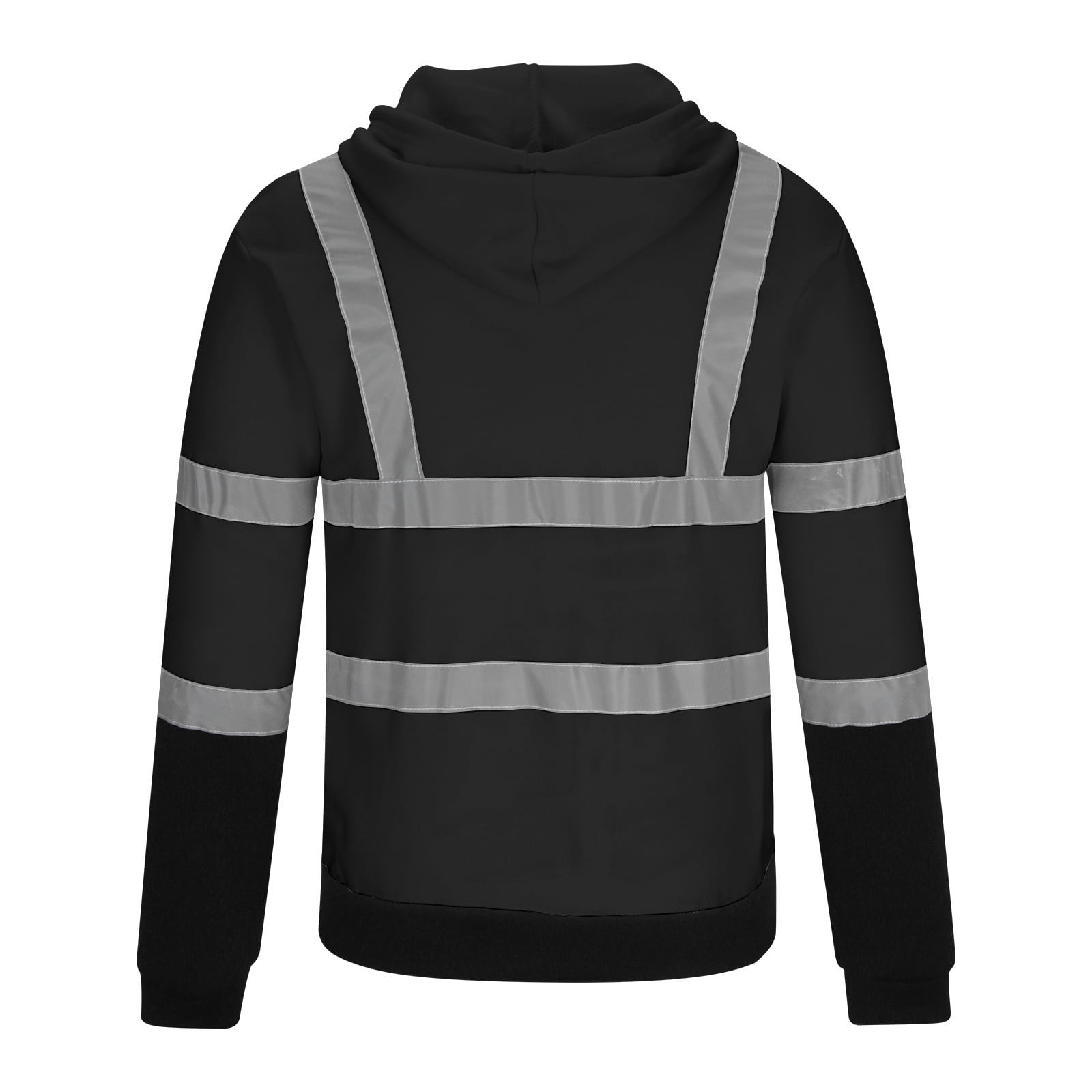 Moxiu Hi Vis Jacket for Men 2025 Reflective Visibility Hooded Drawstring Sweatshirts Pullover Full Zip Up Flame Resistant Jackets with Pocket Black,XXXL