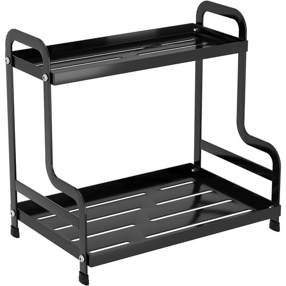 Coffee Bar Storage Rack Ideal for kitchen coffee stations Includes mug rack Holds coffee and condiments Double-tier design